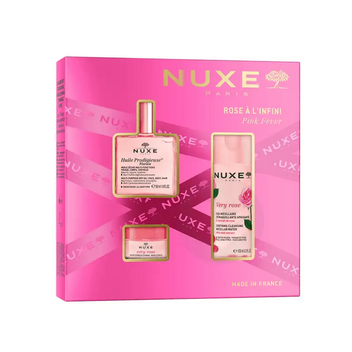 NUXE COFFRET ROSE A L'INFINI HUILE PRODIGIEUSE + VERY ROSE EAU MICELLAIRE + VERY ROSE BAUME A LEVRES